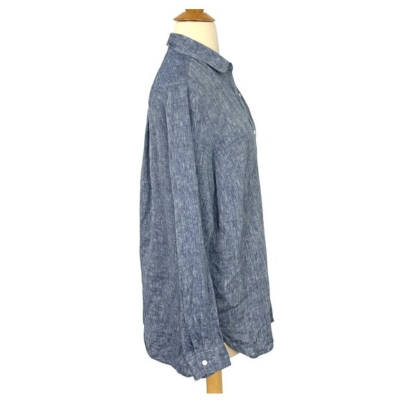 J. McLaughlin 100% Linen Button Down Shirt Denim Blue Long Sleeve Classic Size M - Picture 3 of 10